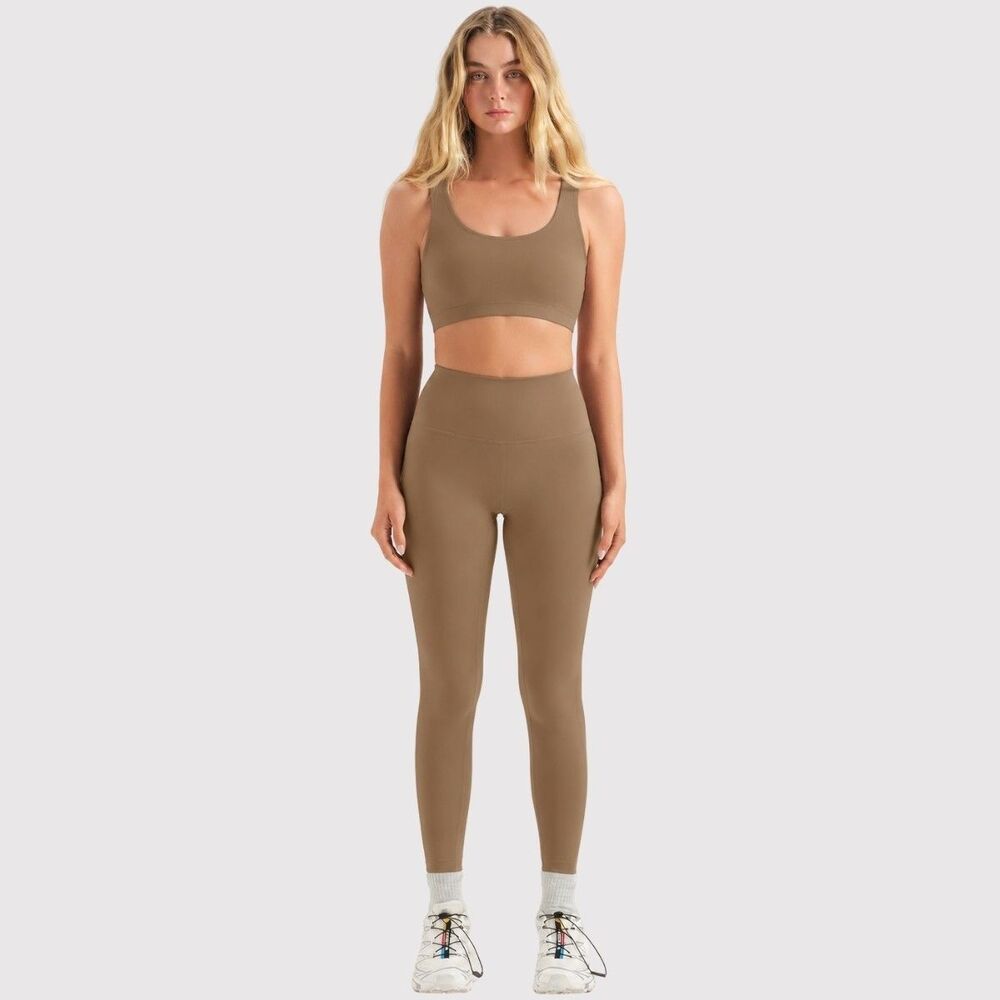 SET ACTIVE Womens Leggings Brown Sportbody Sporty High Rise Stretch Medium